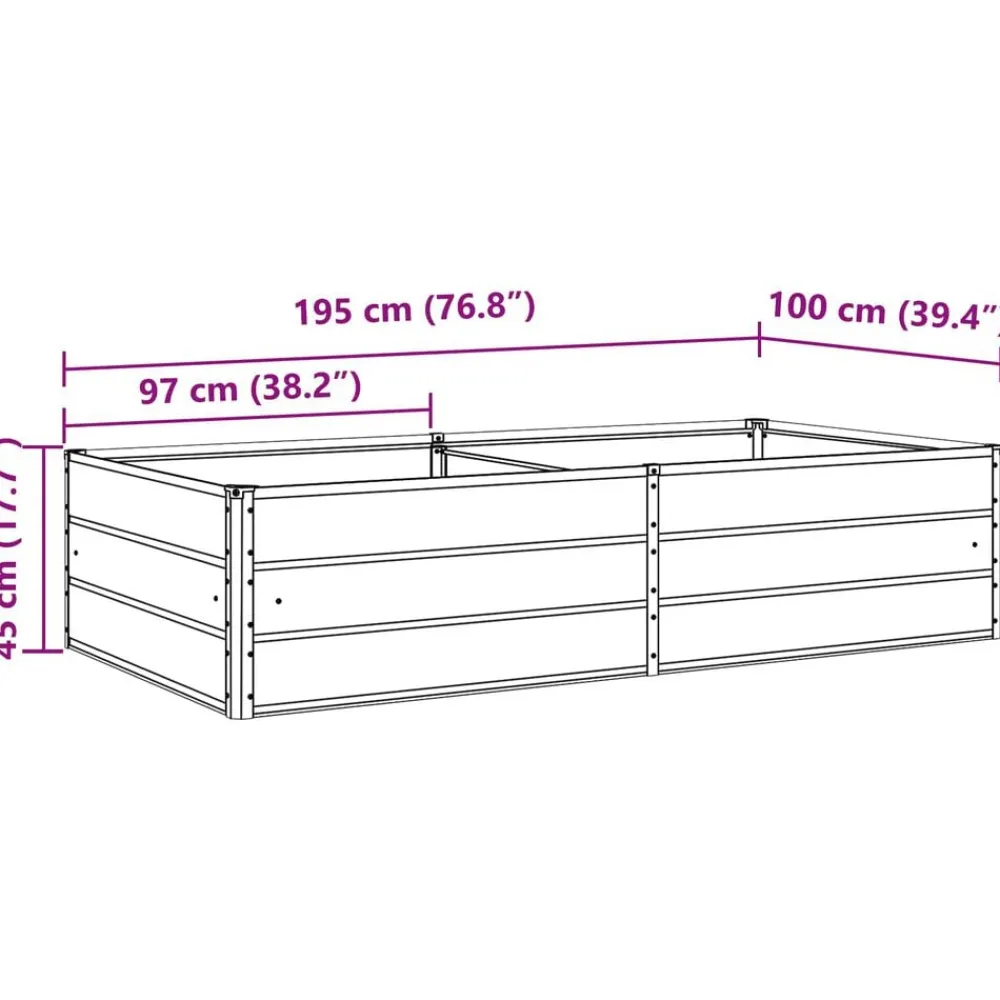 vidaXL Jardín-Jardinera 195 x 100 x 45 cm Acero Galvanizado