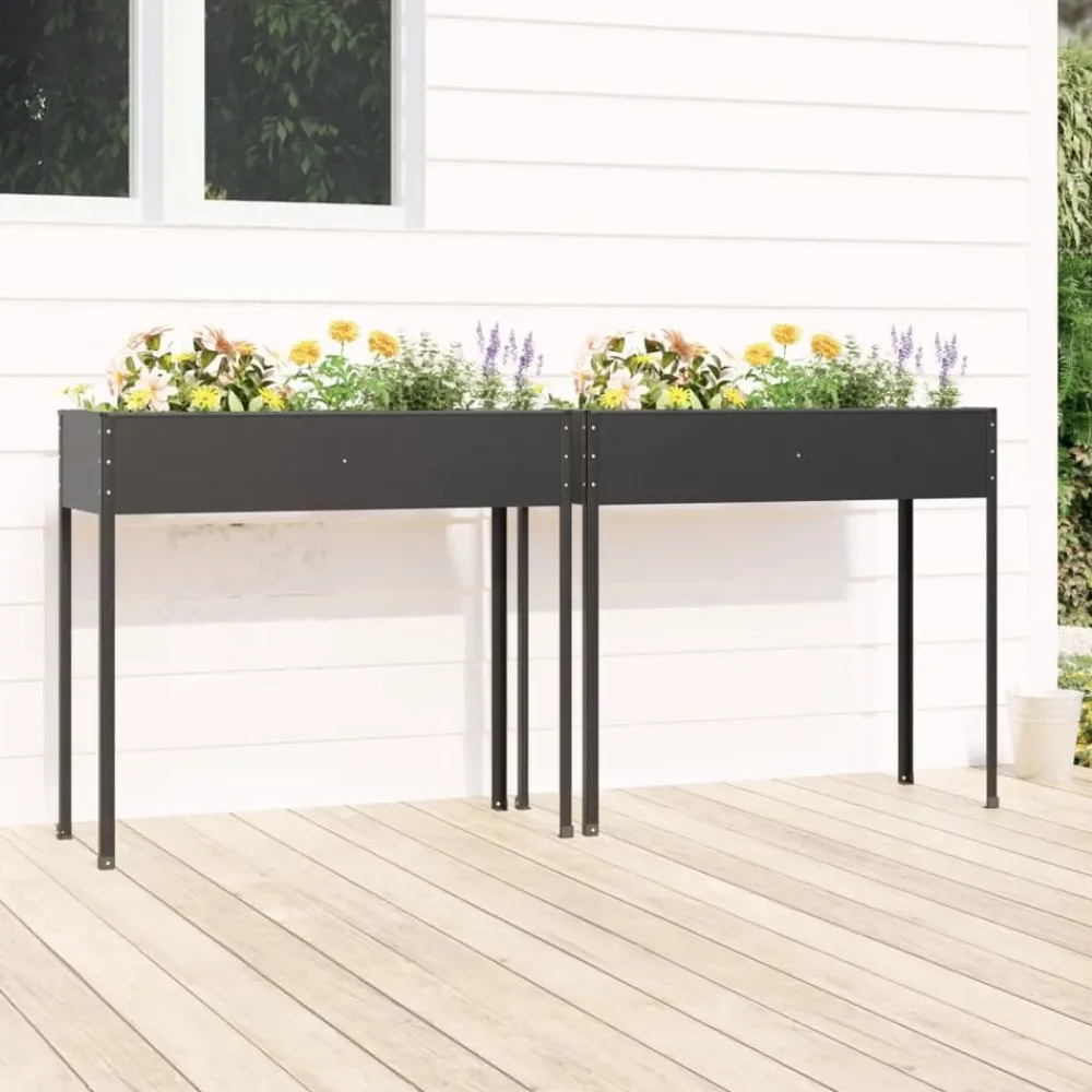 vidaXL Jardín-Jardineras 2 unidades acero galvanizado gris antracita