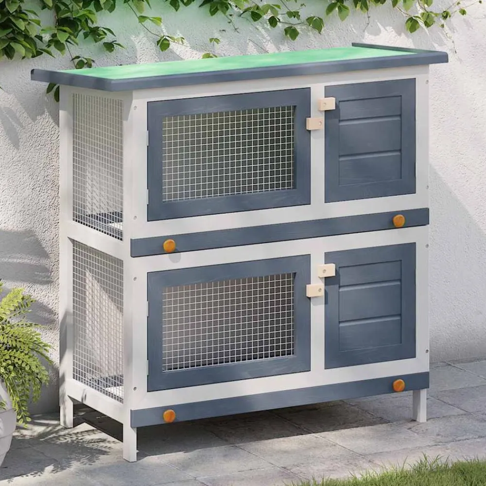 vidaXL Productos Para Mascotas-Jaula conejera con 4 puertas madera