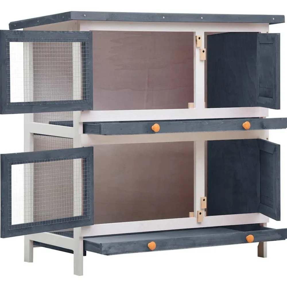 vidaXL Productos Para Mascotas-Jaula conejera con 4 puertas madera