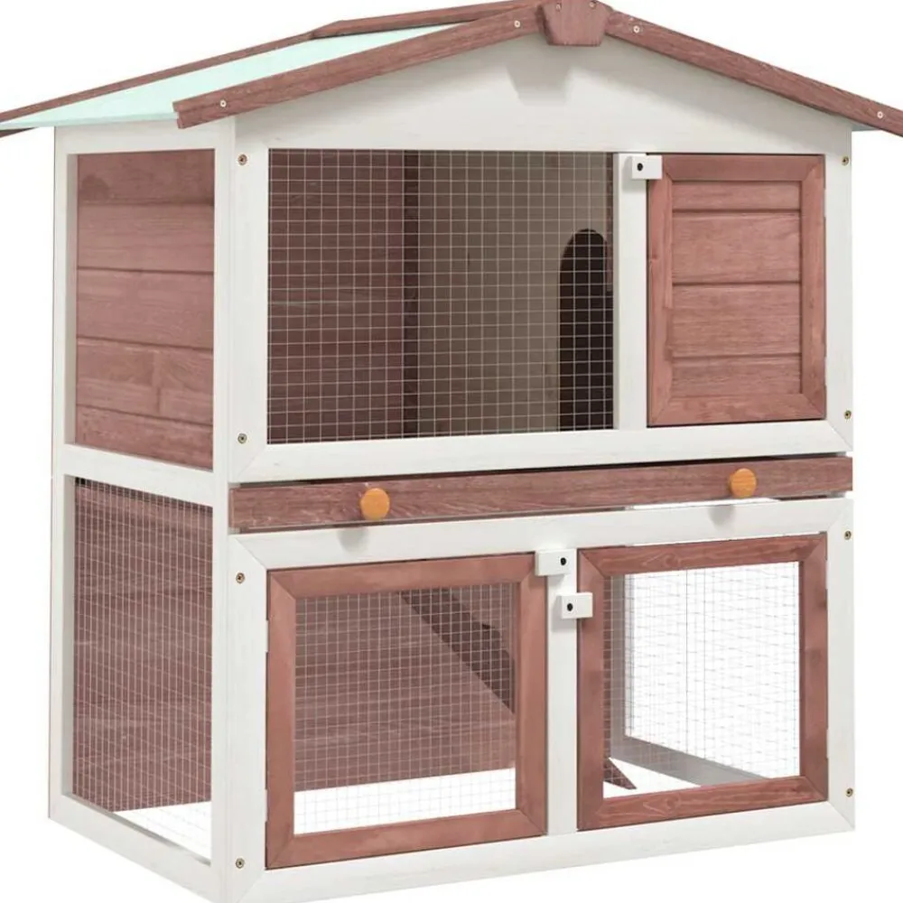 vidaXL Jaula conejera con 3 puertas madera marrón Marrón Online