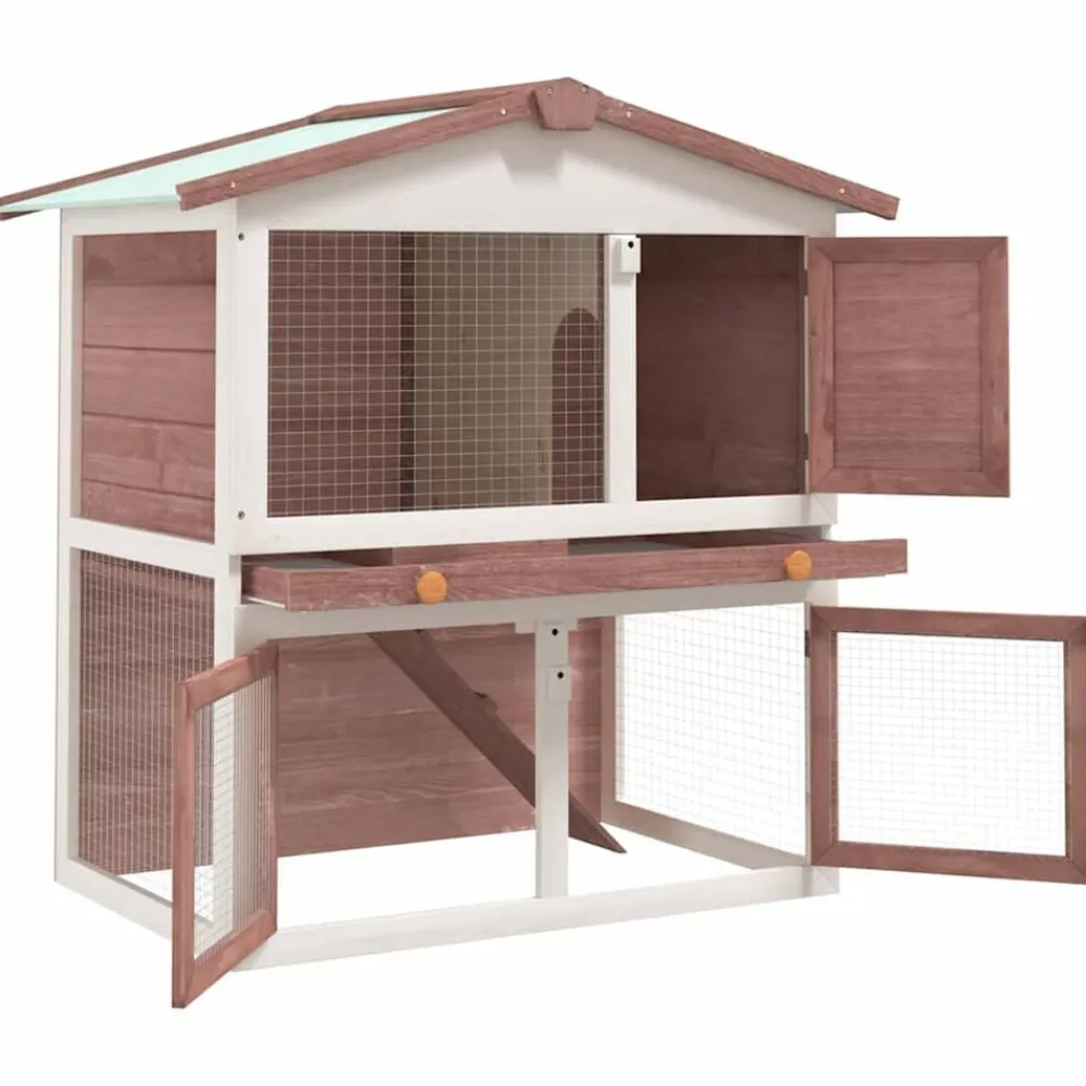 vidaXL Jaula conejera con 3 puertas madera marrón Marrón Online