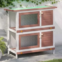 vidaXL Jaula conejera con 4 puertas madera marrón Marr&oacute;n Online