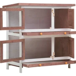 vidaXL Jaula conejera con 4 puertas madera marrón Marr&oacute;n Online
