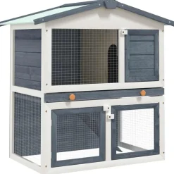 vidaXL Jaula conejera con 3 puertas madera Gris Clearance