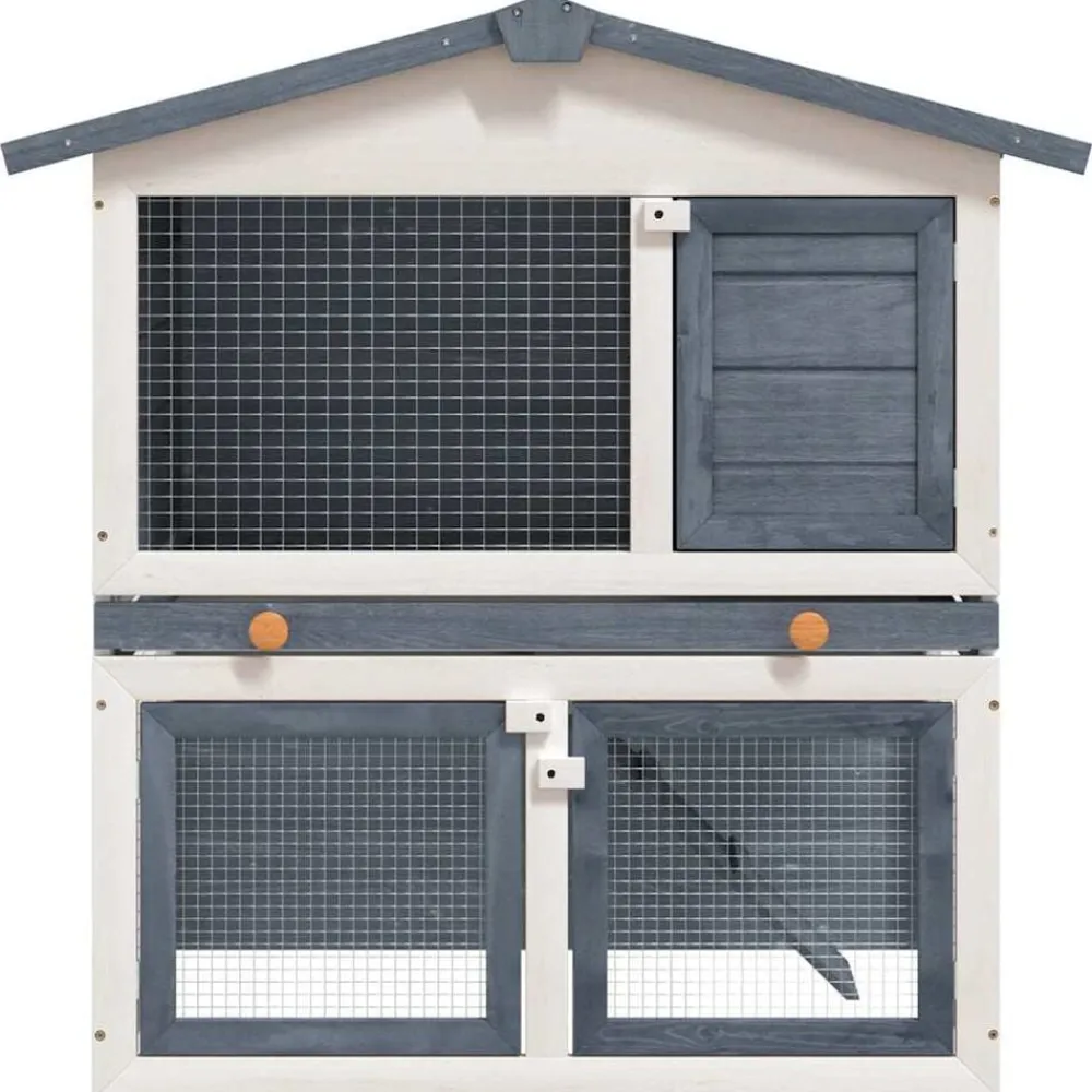 vidaXL Jaula conejera con 3 puertas madera Gris Clearance