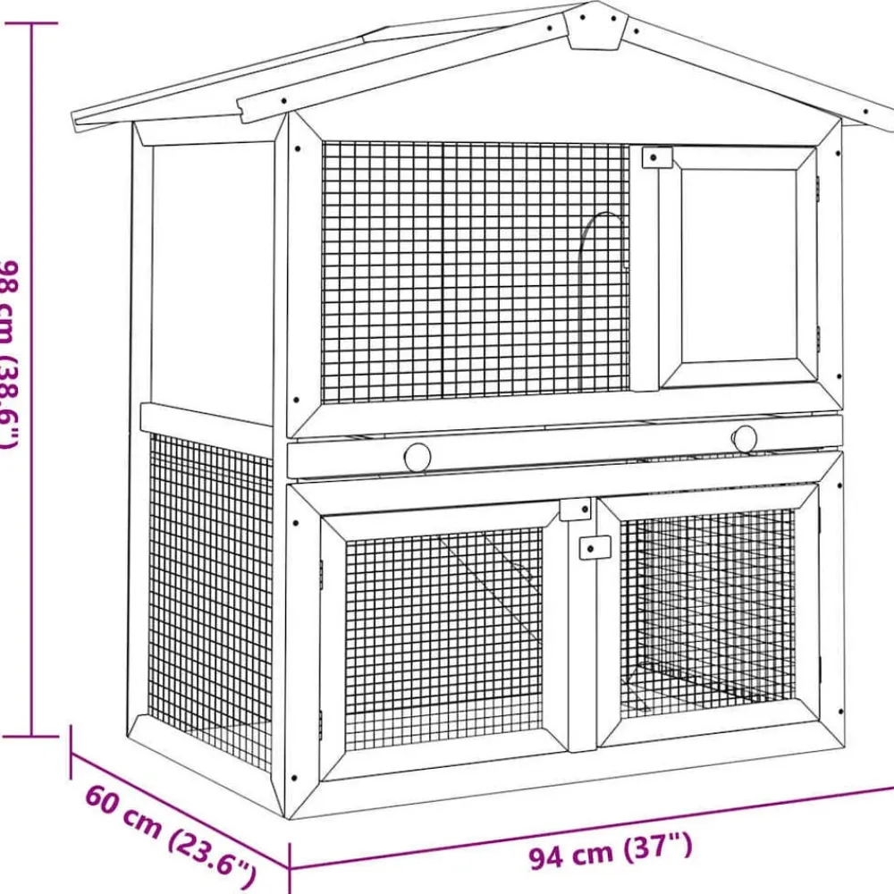 vidaXL Jaula conejera con 3 puertas madera Gris Clearance