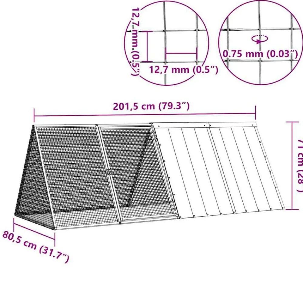 vidaXL Productos Para Mascotas-Jaula de conejos acero galvanizado 201,5x80,5x71 cm