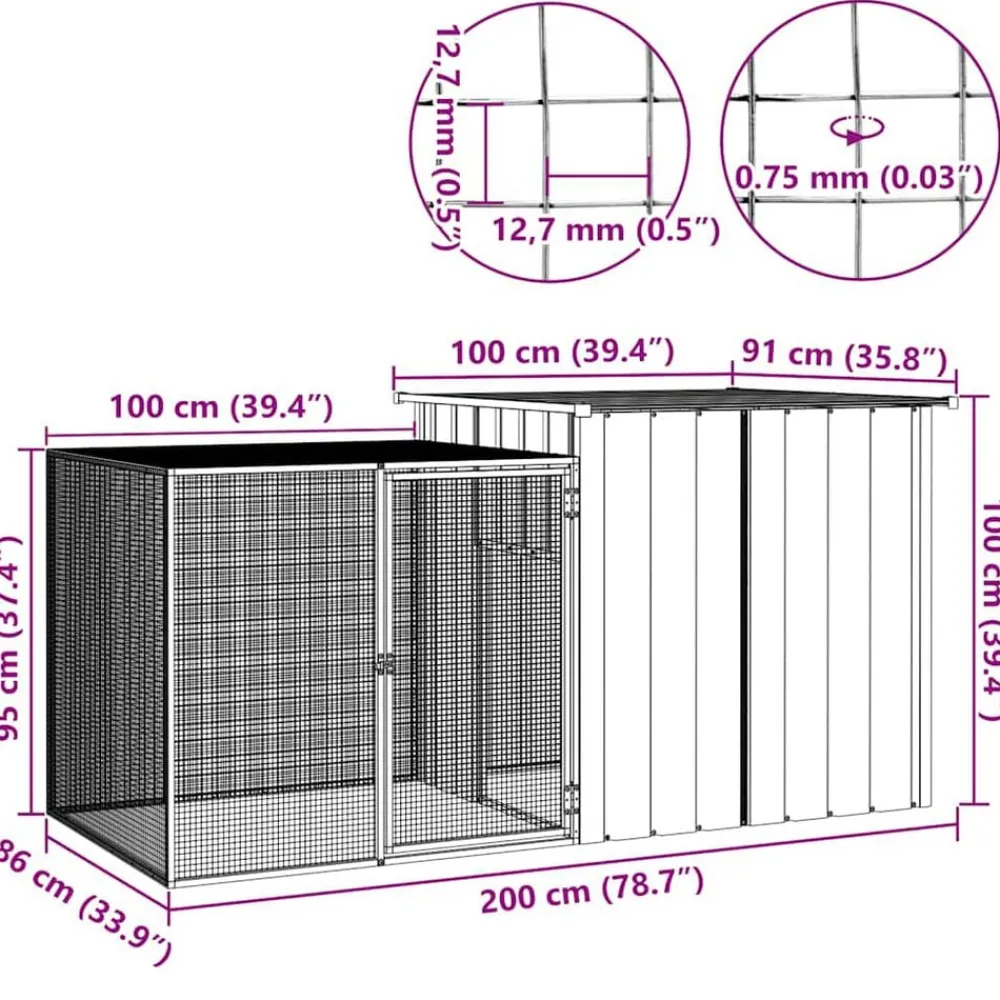 vidaXL Productos Para Mascotas-Jaula de gallinas acero galvanizado 200x91x100 cm