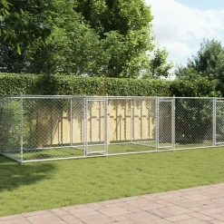 vidaXL Productos Para Mascotas-Jaula de perros con puertas acero galvanizado gris 6x2x1,5 m