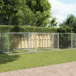 vidaXL Productos Para Mascotas-Jaula de perros con puertas acero galvanizado gris 6x2x1,5 m