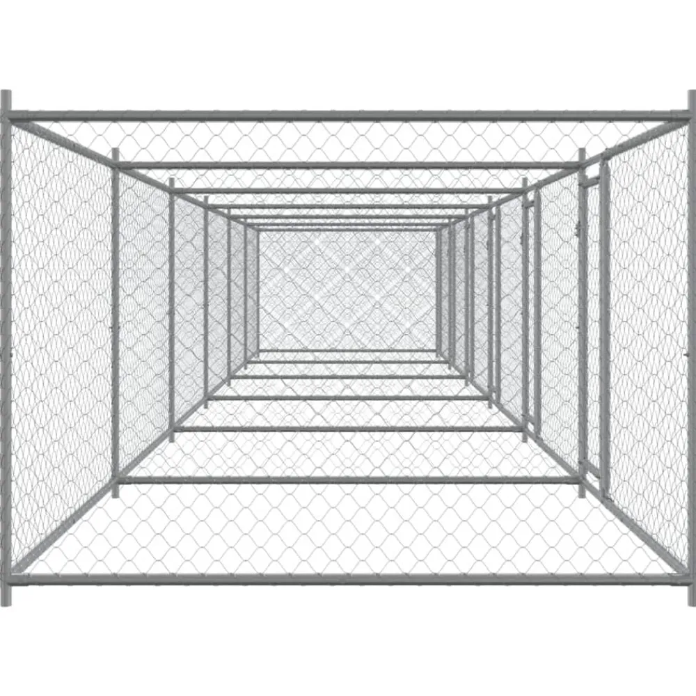 vidaXL Productos Para Mascotas-Jaula de perros con puertas acero galvanizado gris 12x2x1,5 m