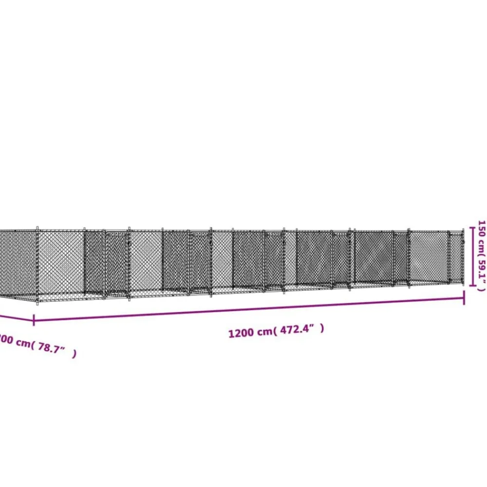 vidaXL Productos Para Mascotas-Jaula de perros con puertas acero galvanizado gris 12x2x1,5 m
