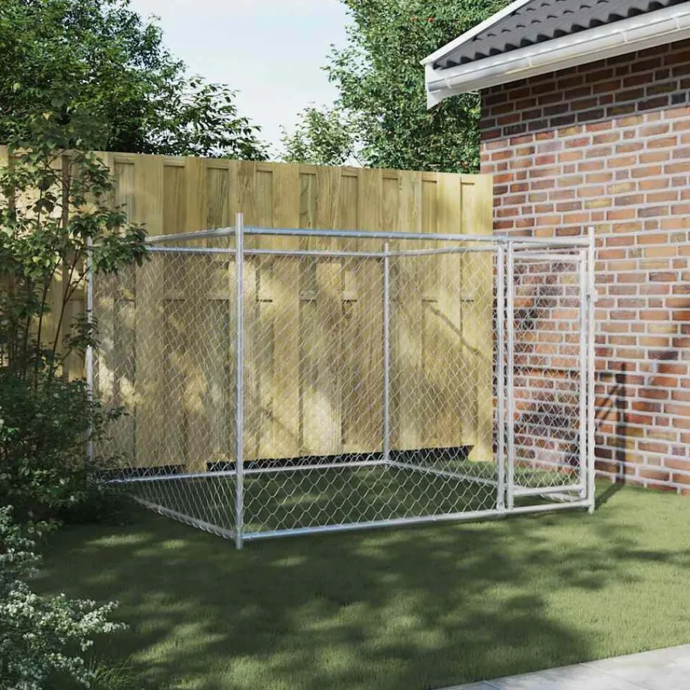 vidaXL Jaula de perros con puerta acero galvanizado gris 2x2x1,5 m Outlet