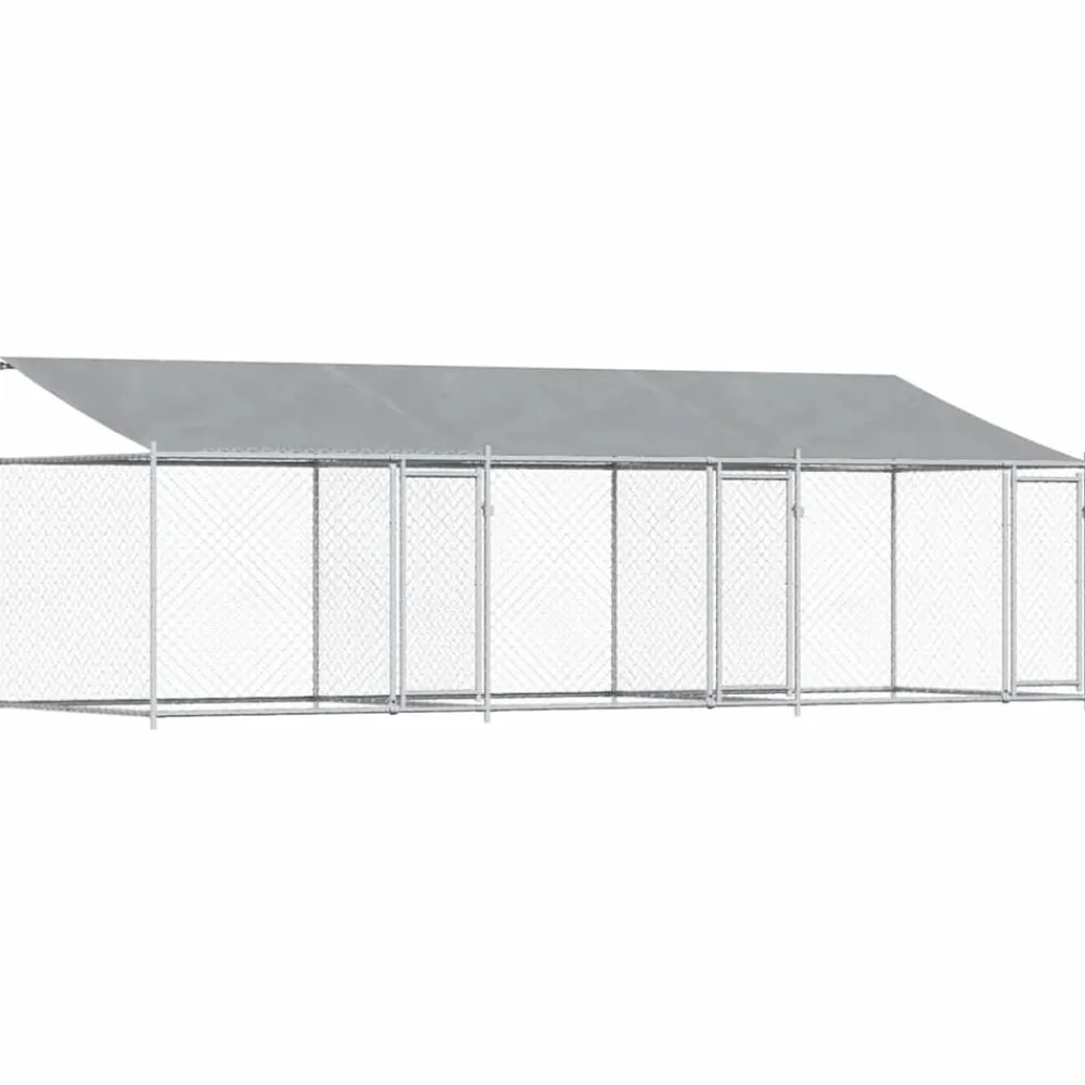 vidaXL Productos Para Mascotas-Jaula de perros techo y puertas acero galvanizado gris 6x2x2 m