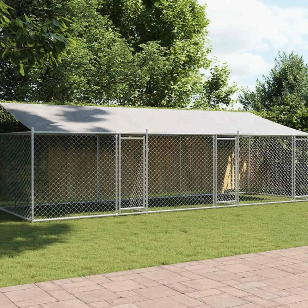 vidaXL Productos Para Mascotas-Jaula de perros techo y puertas acero galvanizado gris 6x2x2 m