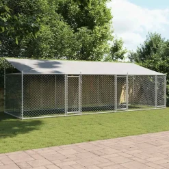 vidaXL Productos Para Mascotas-Jaula de perros techo y puertas acero galvanizado gris 6x2x2 m
