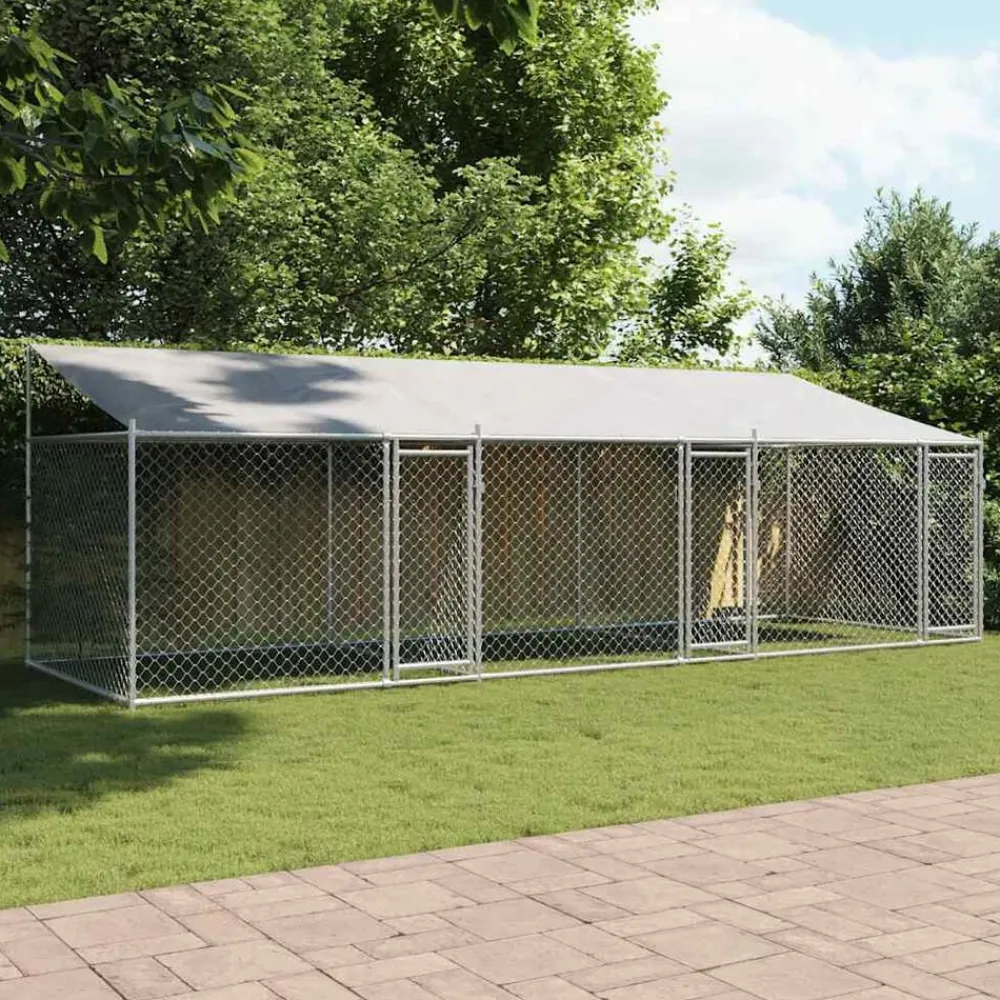 vidaXL Productos Para Mascotas-Jaula de perros techo y puertas acero galvanizado gris 6x2x2 m