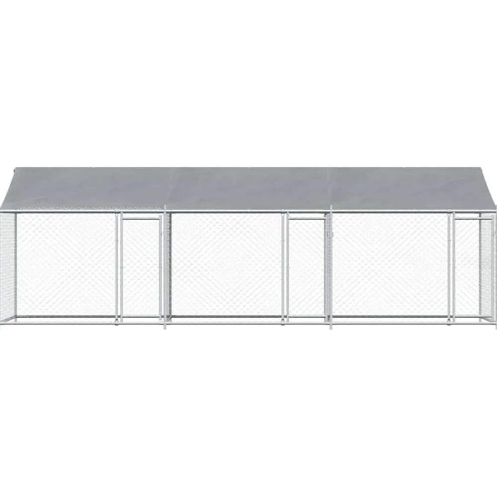 vidaXL Productos Para Mascotas-Jaula de perros techo y puertas acero galvanizado gris 6x2x2 m
