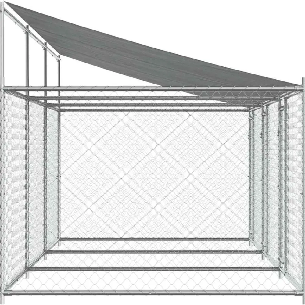 vidaXL Productos Para Mascotas-Jaula de perros techo y puertas acero galvanizado gris 6x2x2 m