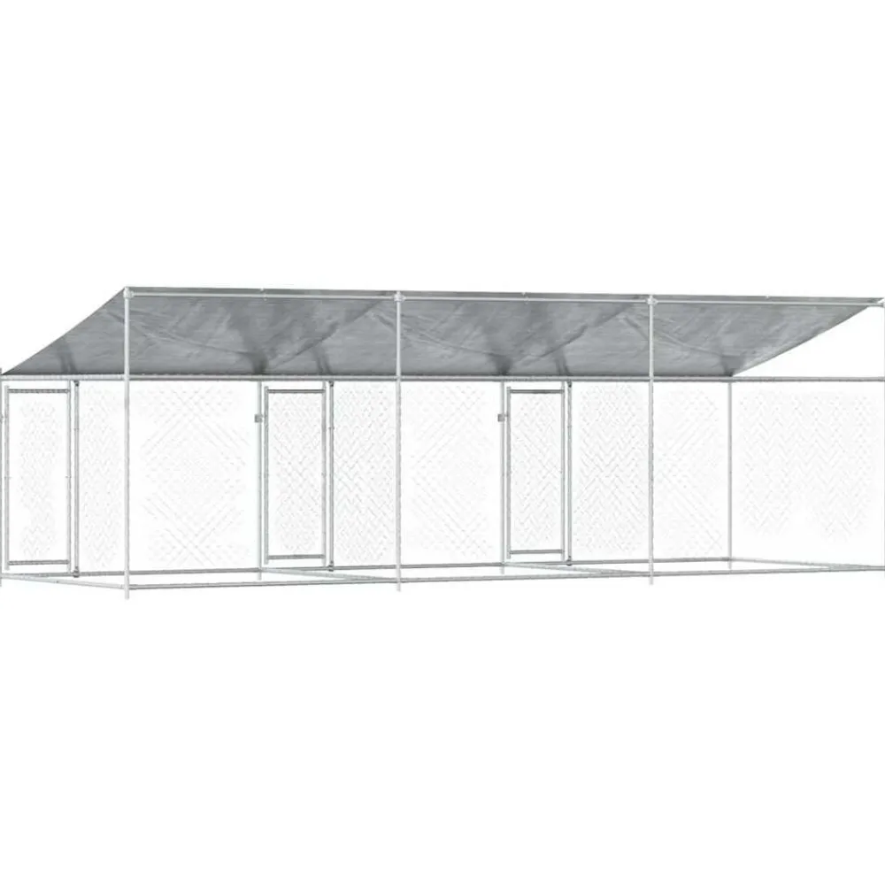 vidaXL Productos Para Mascotas-Jaula de perros techo y puertas acero galvanizado gris 6x2x2 m