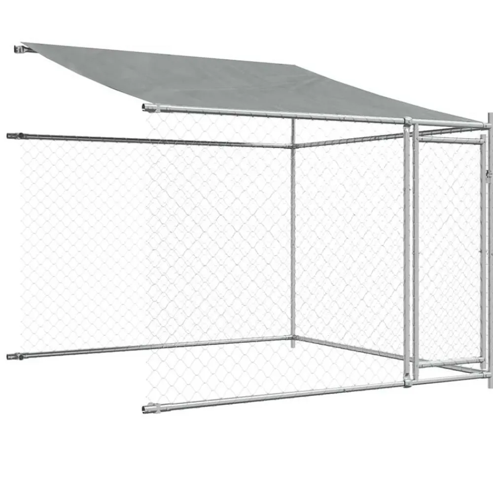 vidaXL Productos Para Mascotas-Jaula de perros techo y puertas acero galvanizado gris 6x2x2 m