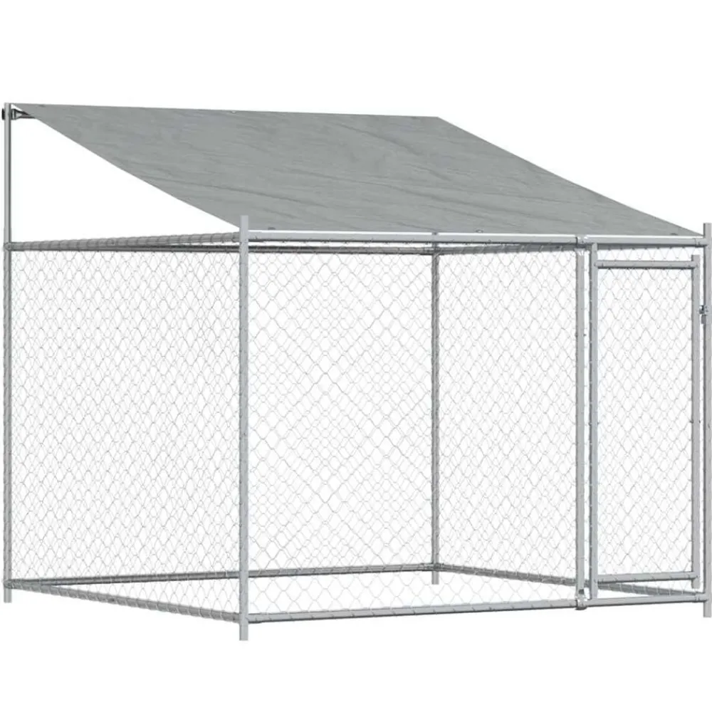 vidaXL Productos Para Mascotas-Jaula de perros techo y puertas acero galvanizado gris 6x2x2 m