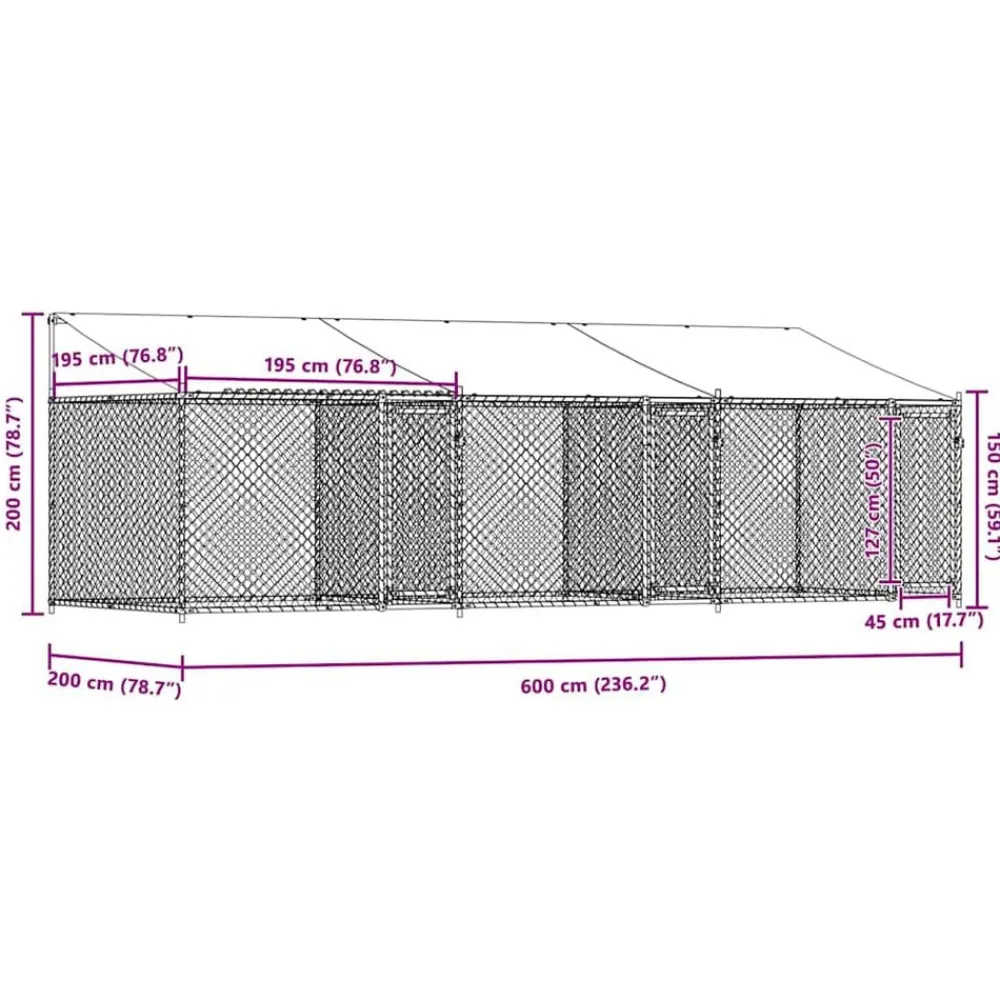 vidaXL Productos Para Mascotas-Jaula de perros techo y puertas acero galvanizado gris 6x2x2 m