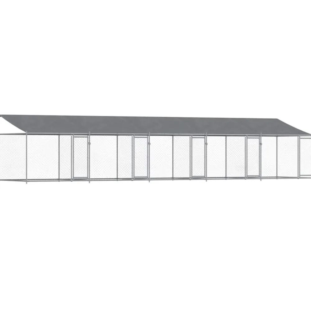 vidaXL Productos Para Mascotas-Jaula de perros techo y puertas acero galvanizado gris 10x2x2 m