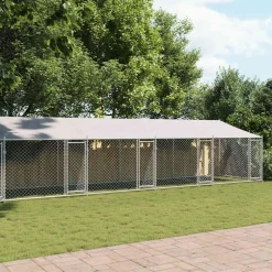 vidaXL Productos Para Mascotas-Jaula de perros techo y puertas acero galvanizado gris 10x2x2 m