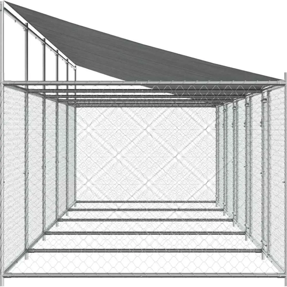 vidaXL Productos Para Mascotas-Jaula de perros techo y puertas acero galvanizado gris 10x2x2 m