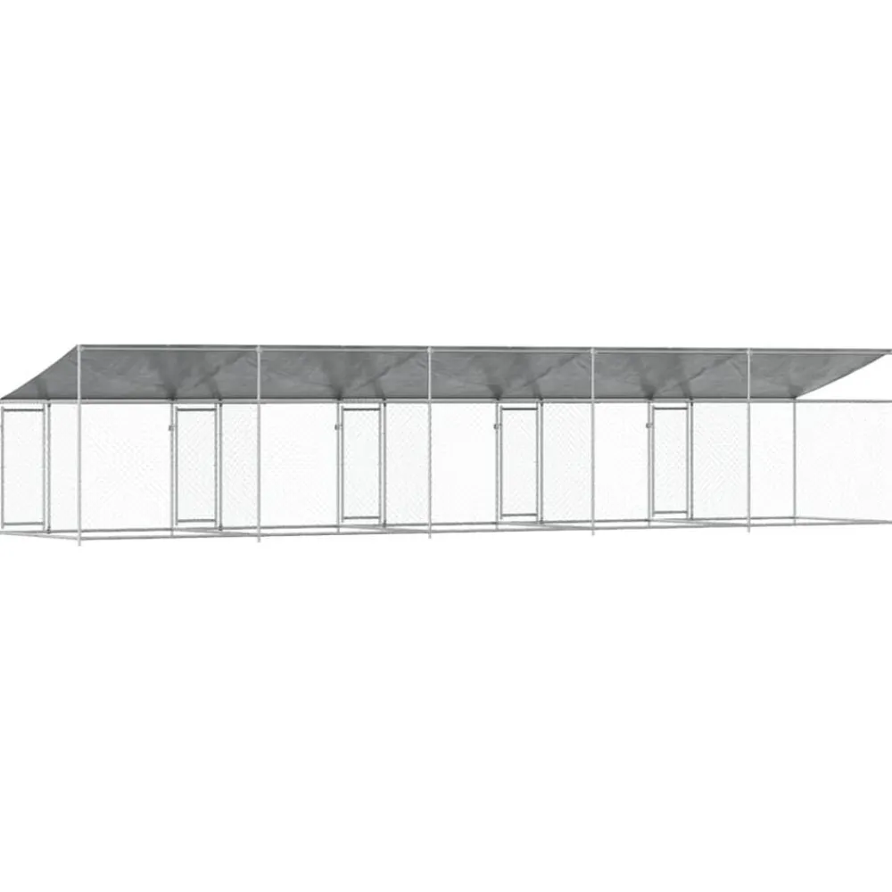vidaXL Productos Para Mascotas-Jaula de perros techo y puertas acero galvanizado gris 10x2x2 m