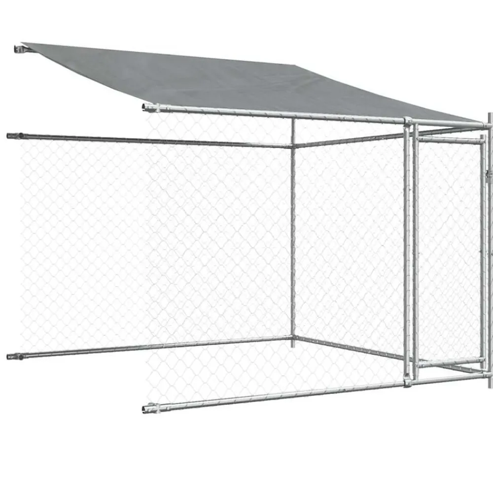 vidaXL Productos Para Mascotas-Jaula de perros techo y puertas acero galvanizado gris 10x2x2 m
