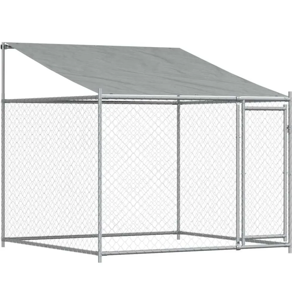 vidaXL Productos Para Mascotas-Jaula de perros techo y puertas acero galvanizado gris 10x2x2 m