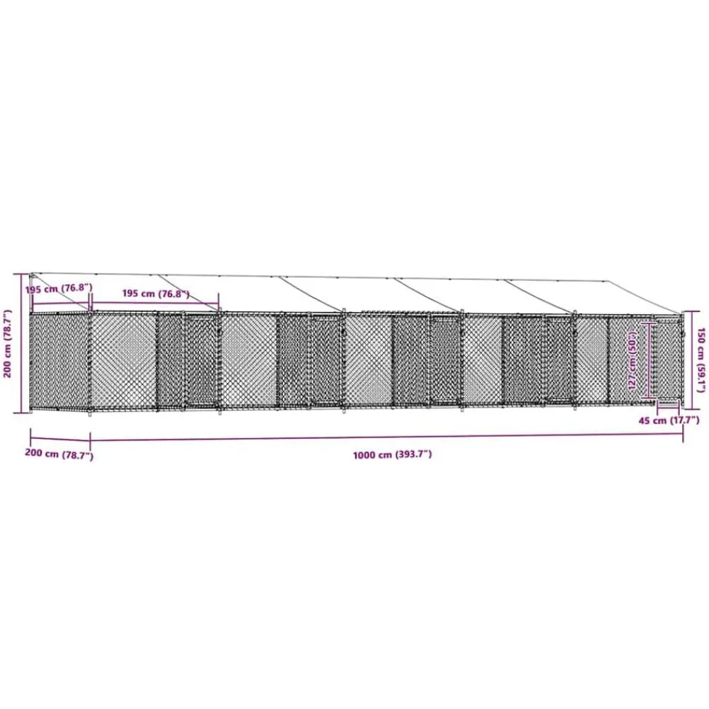 vidaXL Productos Para Mascotas-Jaula de perros techo y puertas acero galvanizado gris 10x2x2 m