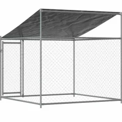 vidaXL Productos Para Mascotas-Jaula de perros techo y puerta acero galvanizado gris 2x2x2 m