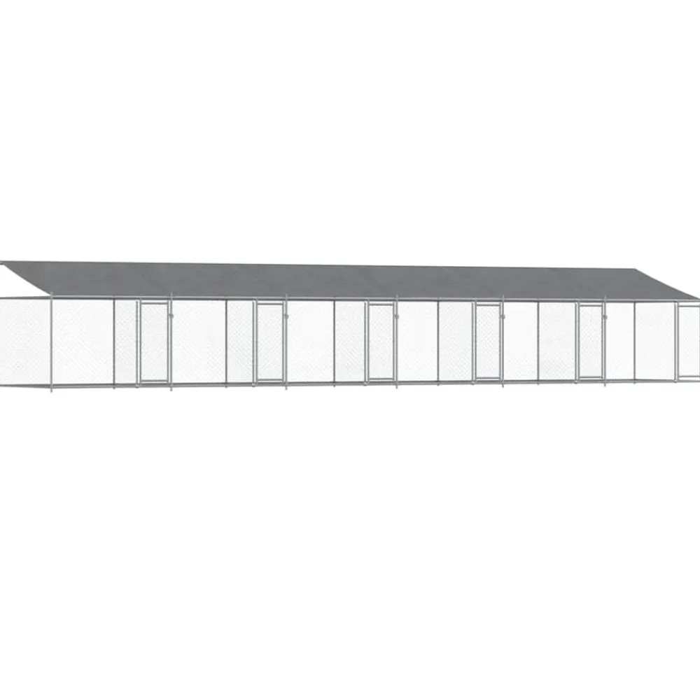 vidaXL Jaula de perros techo y puertas acero galvanizado gris 12x2x2 m Clearance