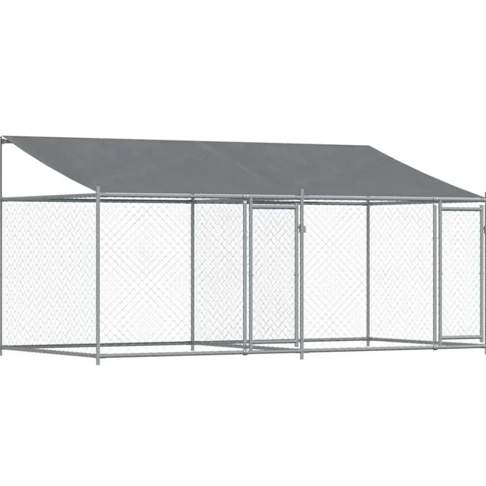 vidaXL Productos Para Mascotas-Jaula de perros techo y puertas acero galvanizado gris 4x2x2 m
