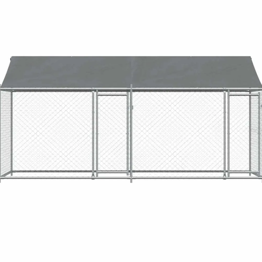 vidaXL Productos Para Mascotas-Jaula de perros techo y puertas acero galvanizado gris 4x2x2 m