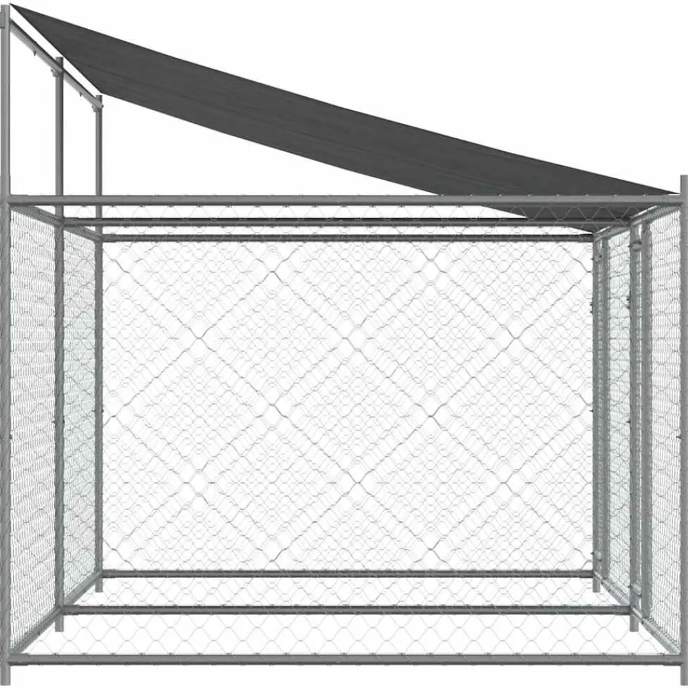 vidaXL Productos Para Mascotas-Jaula de perros techo y puertas acero galvanizado gris 4x2x2 m