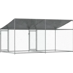 vidaXL Productos Para Mascotas-Jaula de perros techo y puertas acero galvanizado gris 4x2x2 m