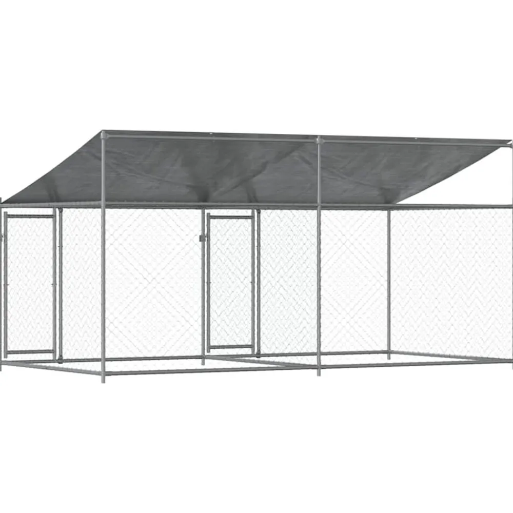 vidaXL Productos Para Mascotas-Jaula de perros techo y puertas acero galvanizado gris 4x2x2 m