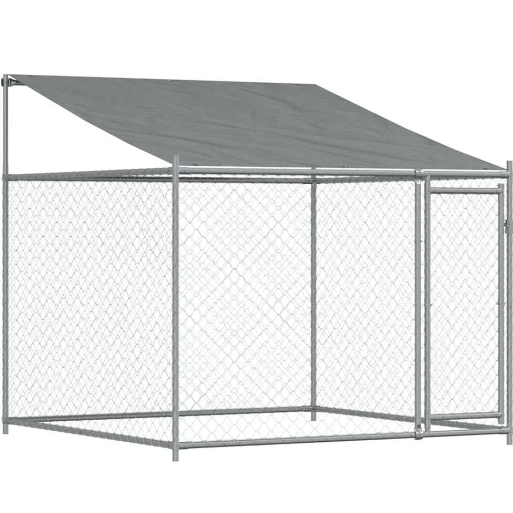 vidaXL Productos Para Mascotas-Jaula de perros techo y puertas acero galvanizado gris 4x2x2 m