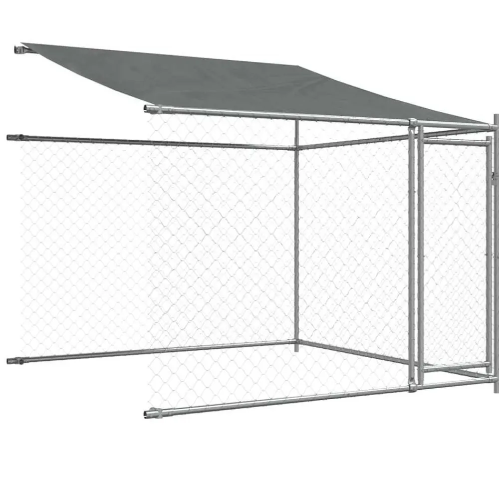 vidaXL Productos Para Mascotas-Jaula de perros techo y puertas acero galvanizado gris 4x2x2 m