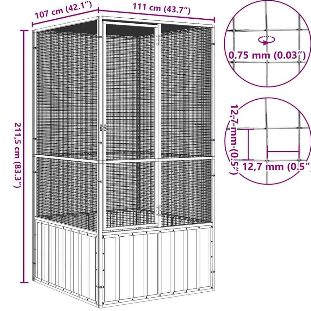 vidaXL Jaula de pájaros acero galvanizado 111x107x211,5 cm Antracita Best