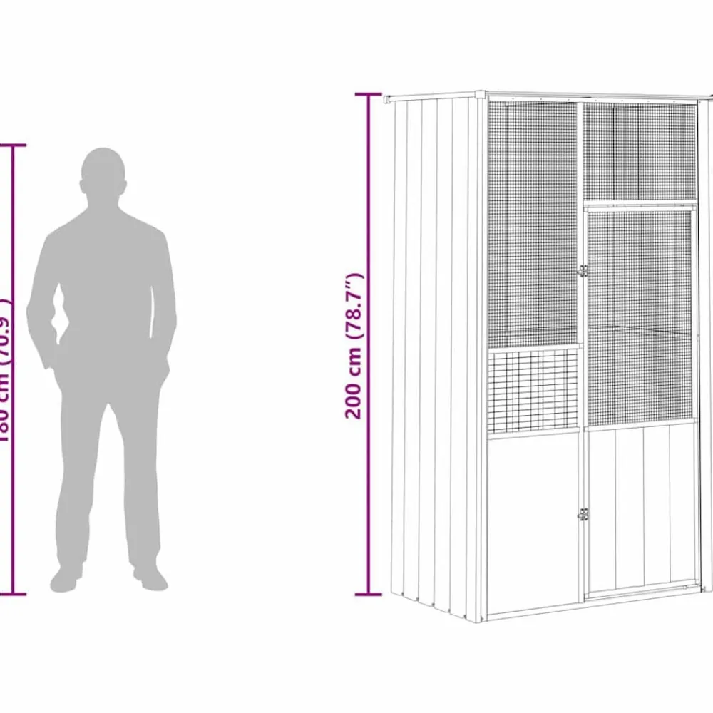 vidaXL Productos Para Mascotas-Jaula de pájaros acero galvanizado 115x78x200 cm