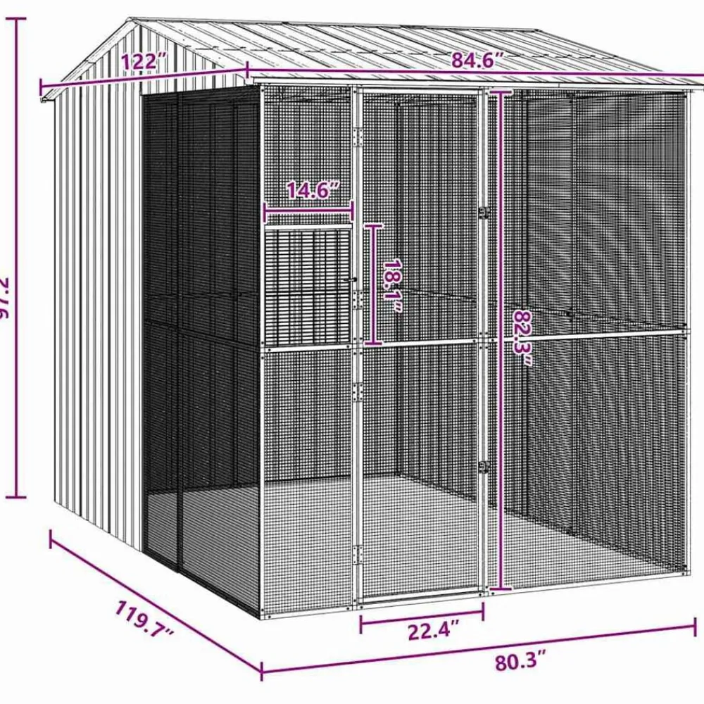 vidaXL Jaula para Aves 215 x 310 x 247 cm Acero Galvanizado Antracita Outlet