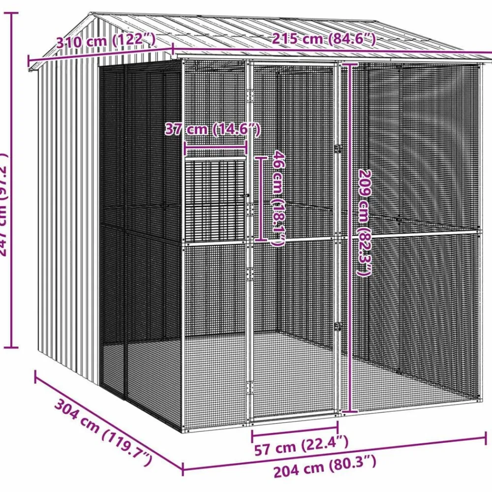 vidaXL Jaula para Aves 215 x 310 x 247 cm Acero Galvanizado Antracita Outlet