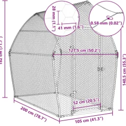 vidaXL Productos Para Mascotas-Jaula para gallinas acero galvanizado plateado 200x105x182 cm