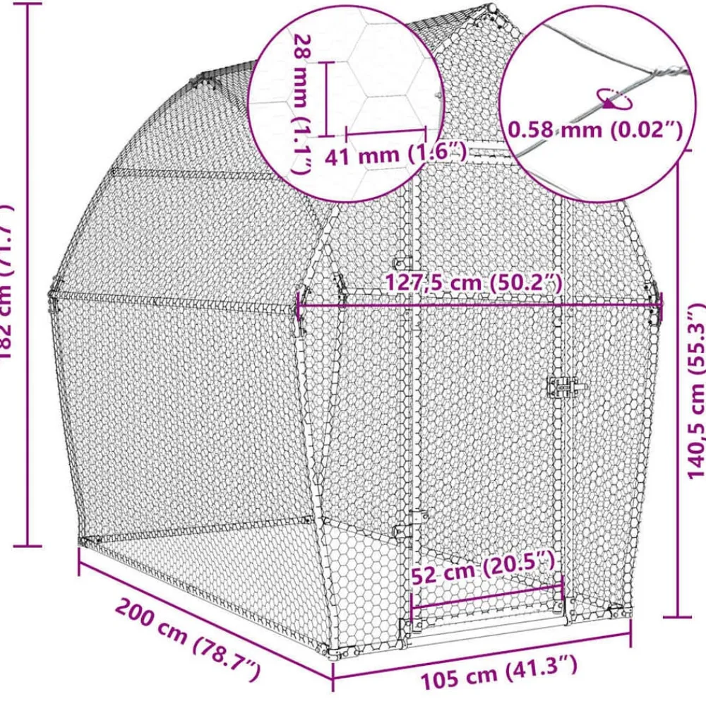 vidaXL Productos Para Mascotas-Jaula para gallinas acero galvanizado plateado 200x105x182 cm